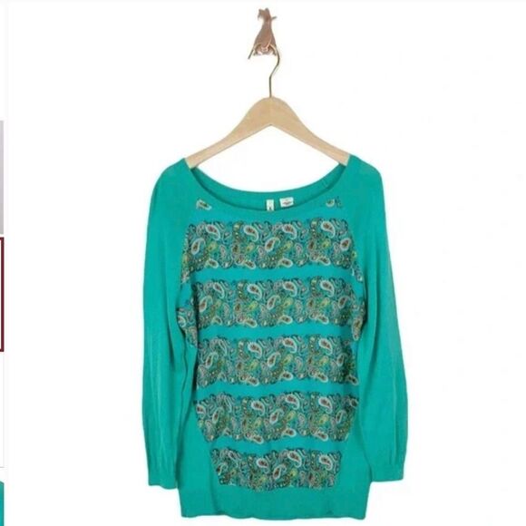 Anthropologie Moth Mint Paisley Pullover Sweater Size Small - Picture 2 of 7